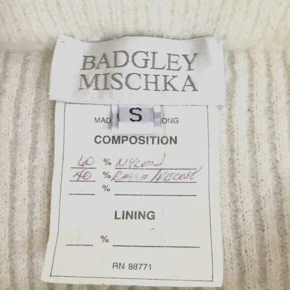 VTG Badgley Mischka White Knit Cardigan Skirt Set S Sparkle Lurex Lounge Party - Picture 13 of 14